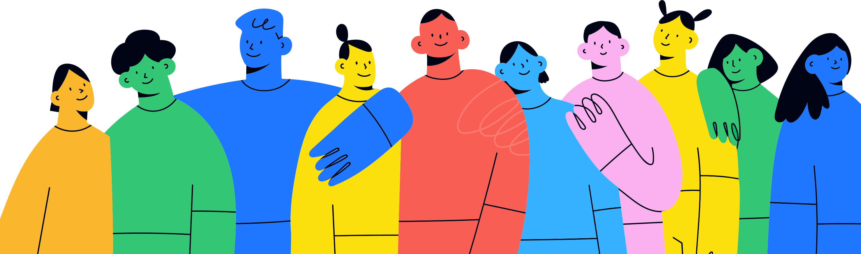 十人十色を表した10人が1列に並ぶイラスト